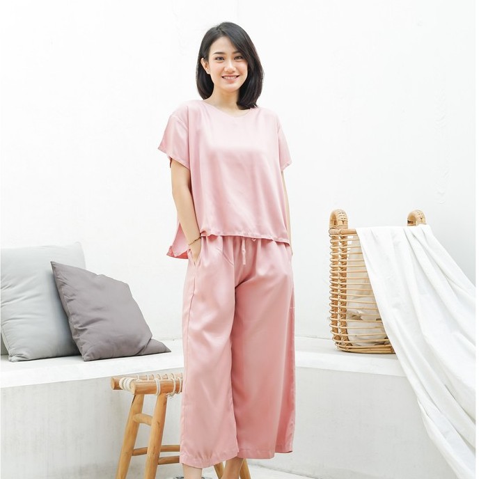 Sundays Attire - LULU SET Setelan Piyama Wanita Rayon Bordir Celana Panjang