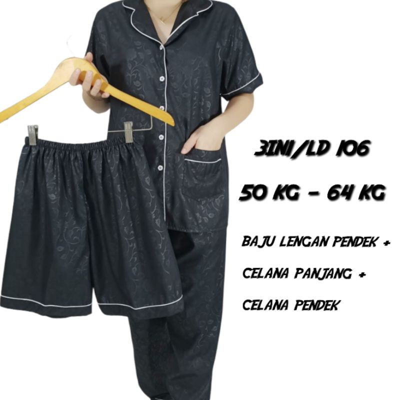 Baju Tidur Piyama JUMBO 3in1 Katun Embos Pakaian Wanita