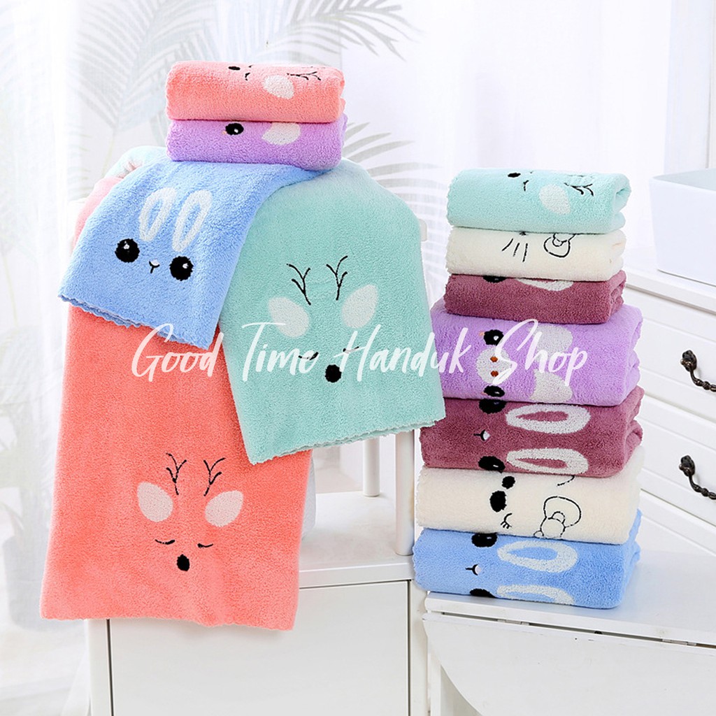 Handuk Mandi Microfiber Bulu Rabbit/Rusa/Hello Kitty 70x140cm Handuk Lembut Towel Serap Air