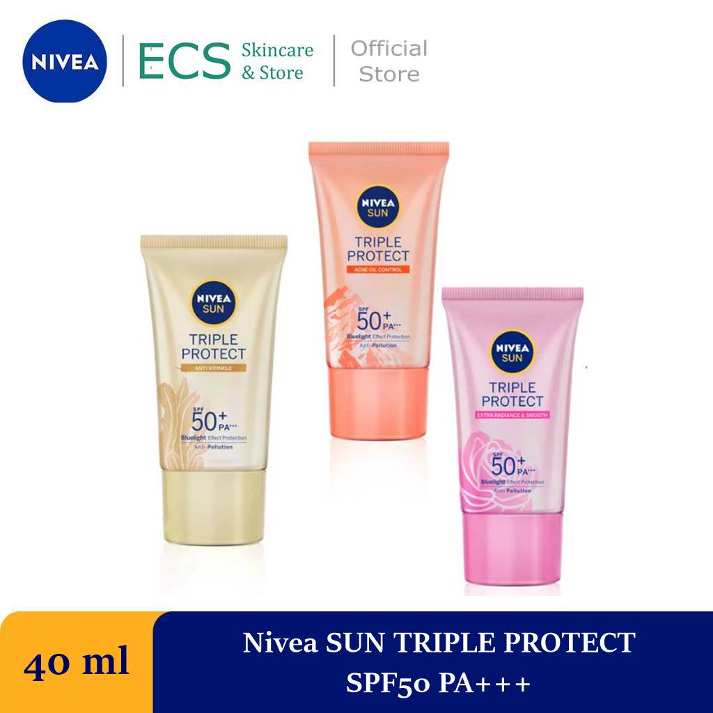 NIVEA SUN Face Serum Triple Protect SPF50 PA+++ 40mL-  Hokkaido Rose / Anti Wrinkle European Algae / Acne Oil Control Himalayan Salt - Varian Baru Sunscreen Nivea Suncreen tabir Surya Sunblock Sunblok Wajah Sun blok