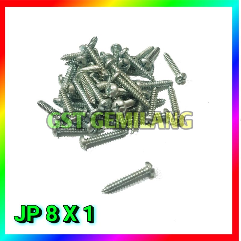 50 PCS SEKRUP JP 8 X 1 BAUT CACING KEPALA BULAT