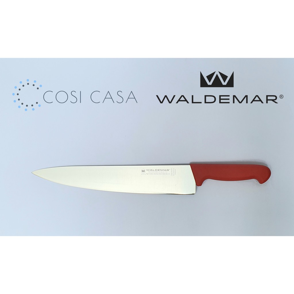 WALDEMAR MAYNOR 12" CHEFS KNIFE RED, GERMAN STEEL X50CRMOV15, TPE HANDLE, NSF 03.0121.30RD