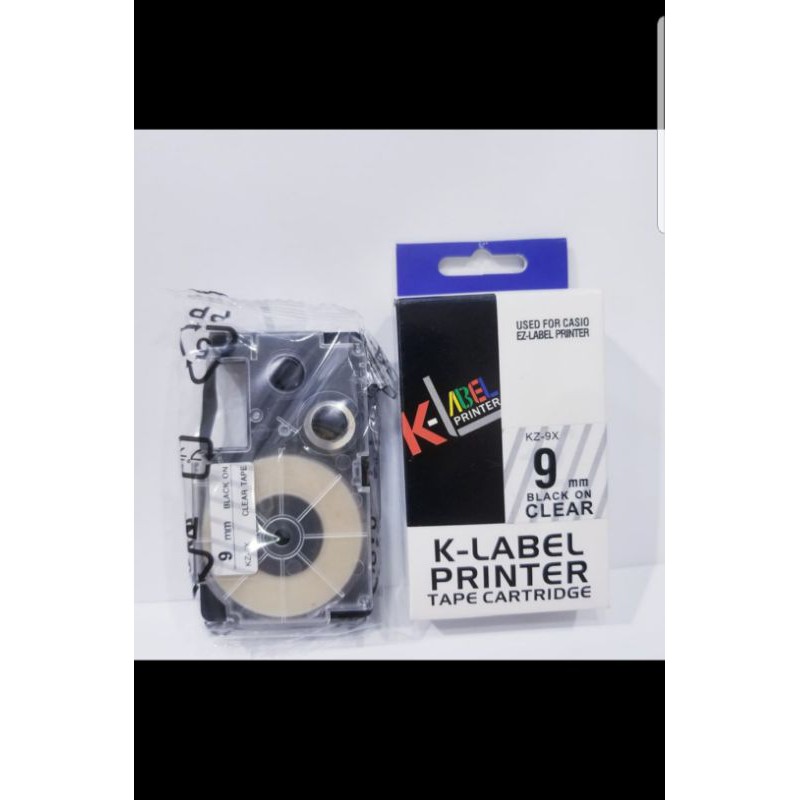 

original casio k-label printer 9 mm black on clear tape kz-9x