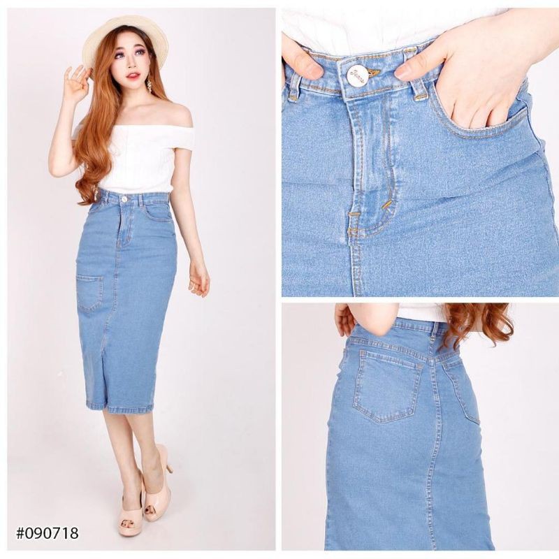 (Bisa COD) size S - Big Size | Rok denim span 7/8 | Rok span selutut belah depan | Rok span big size-1