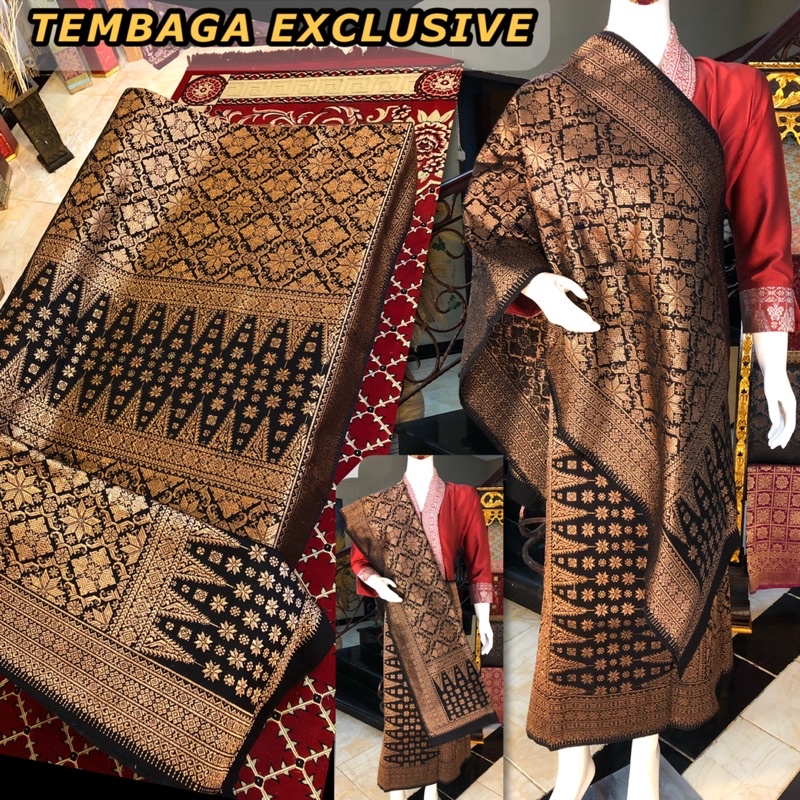 EXCLUSIVE Lepus Tembaga  ORI Hitam Warna Alam / Songket tenun palembang asli tenun tangan ilham song