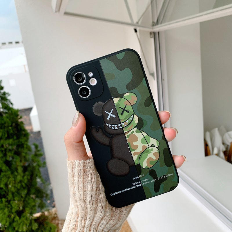 Stitching Violent Bear Soft Case iP iPhone 11 12 13 Pro Max 6 6S 7 8 + Plus SE 2020 X XR XS Max Cool Casing