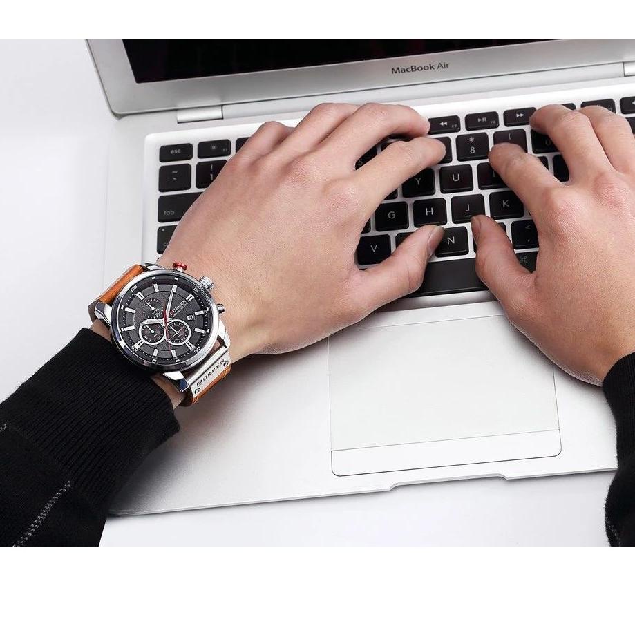 Paling Diminati.. CURREN 8291 Jam Tangan Pria Analog Tali Kulit Chronograph Aktif CURRENOS