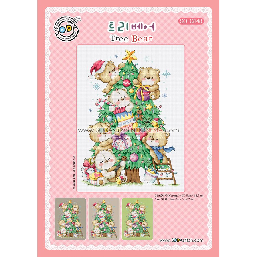 Paket DIY Craft Sulam Kristik Strimin Cross Stitch Sodastitch SO-G148 - Tree Bear Beruang Natal