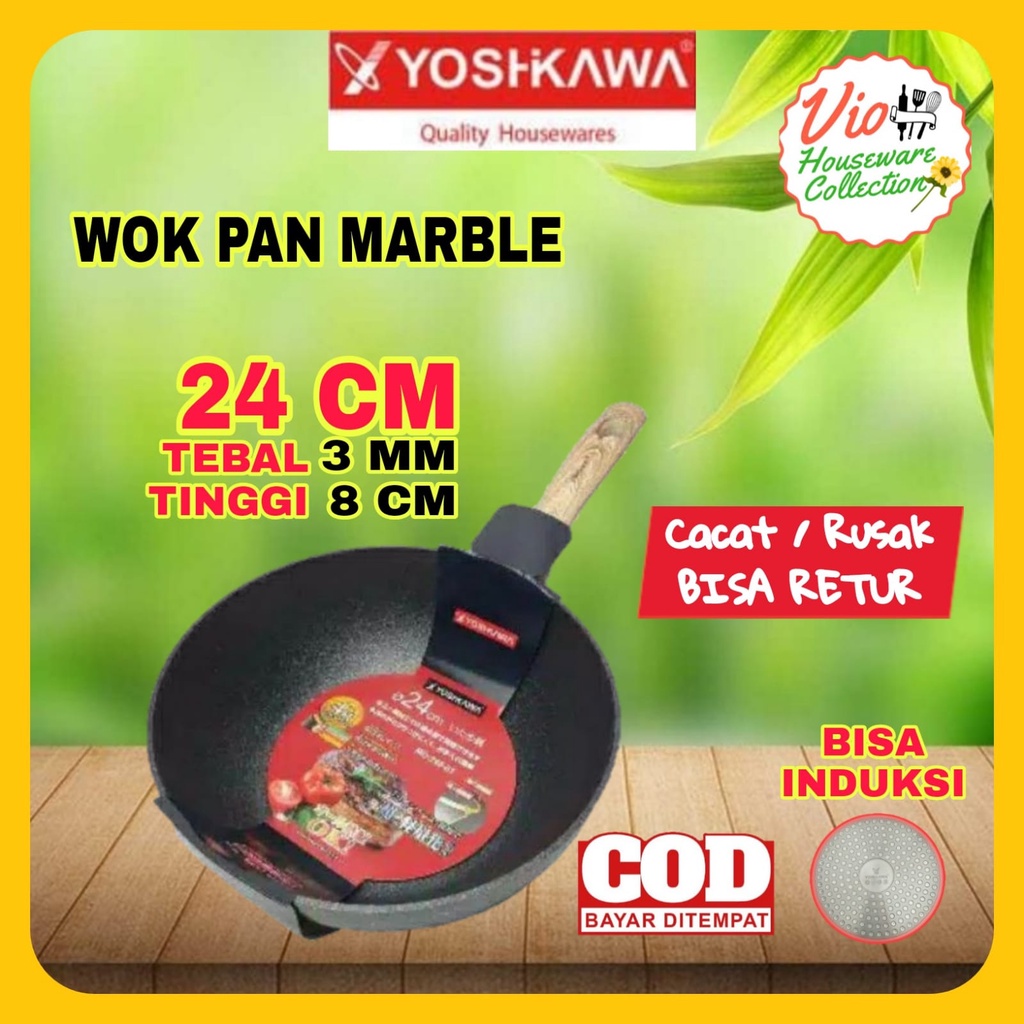 Penggorengan Keramik 24Cm / Wok Pan Granite / Teflon Panggang Anti Lengket Tanpa Minyak / Deep Fryer