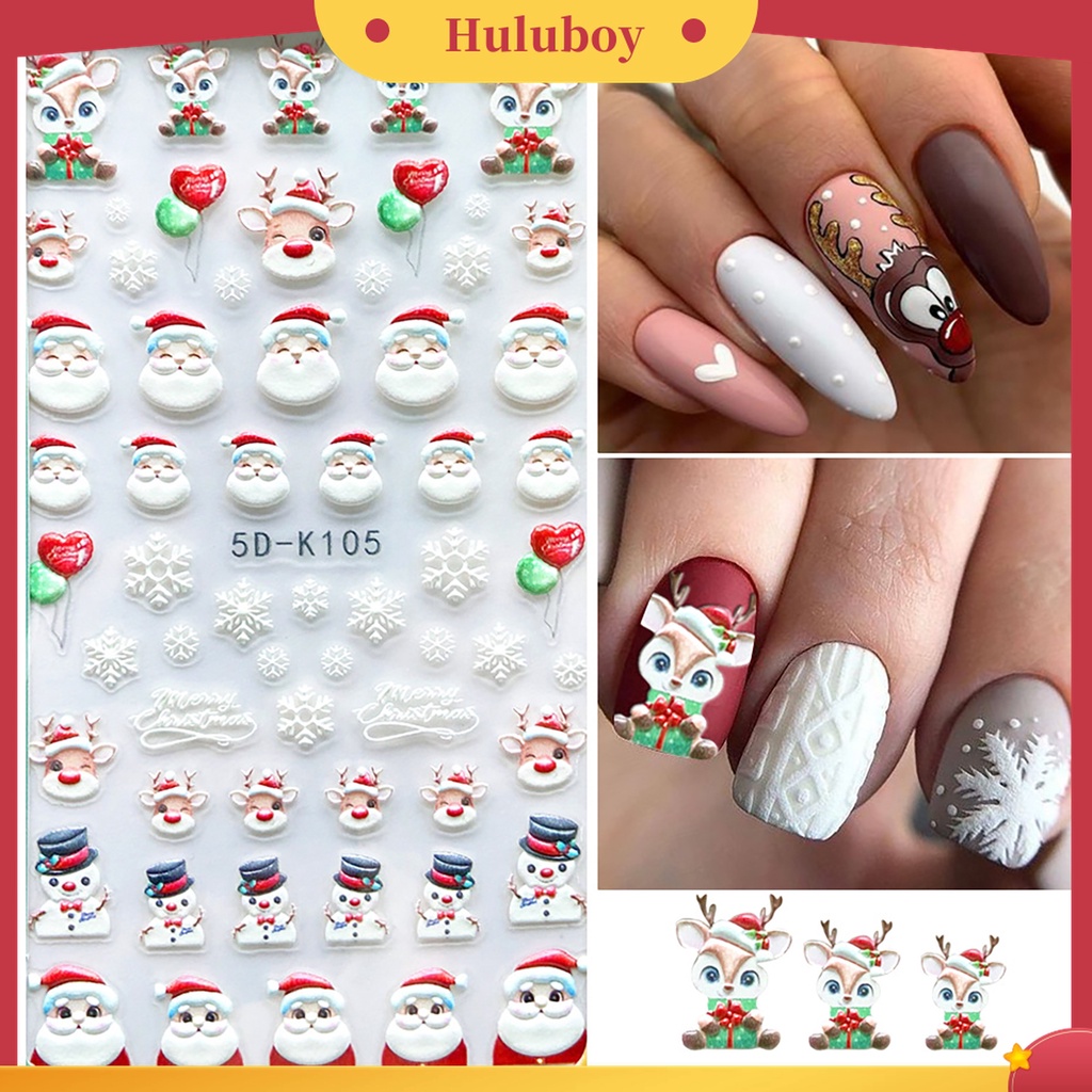 Huluboy Huluboy♡ Stiker Kuku Desain Snowflake Natal 5D Efek Tidak Pudar Untuk Dekorasi Manicure