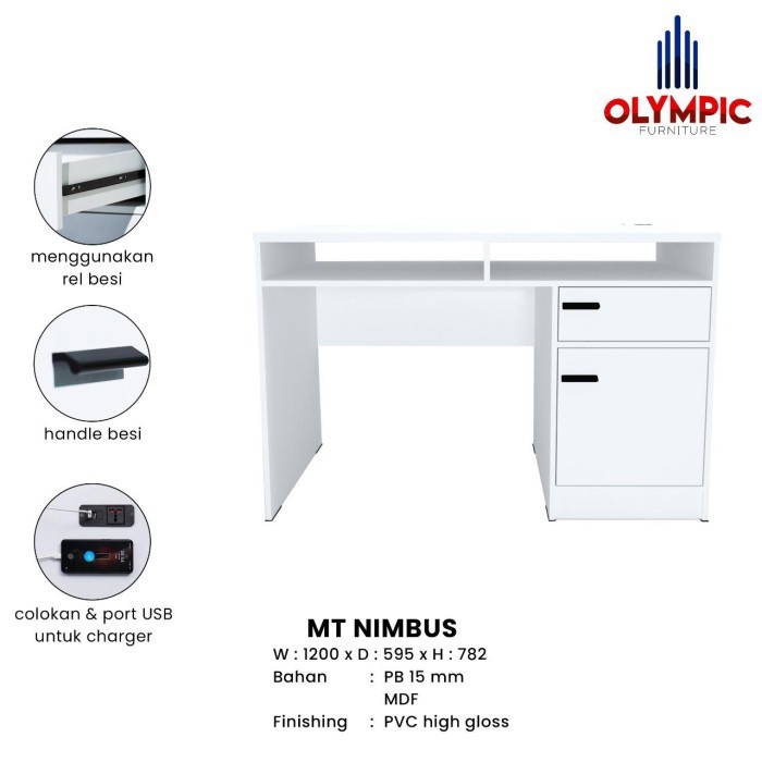 Meja Tulis Meja Kerja Nimbus Modern Ada COLOKAN DAN PORT KABEL