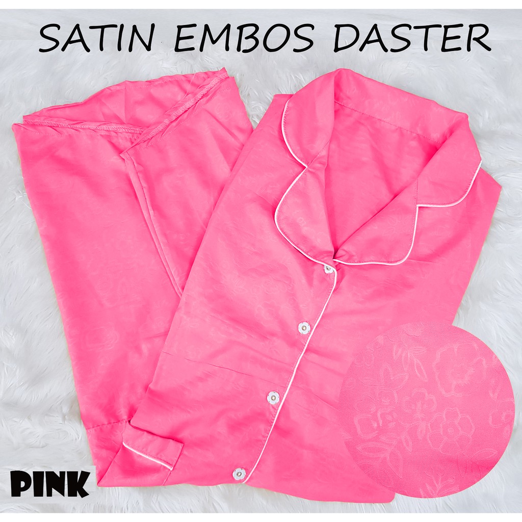 Fortglass DST Saten Sleepwear Baju Tidur Daster Wanita Dewasa Lengan Pendek Satin Embos-PINK