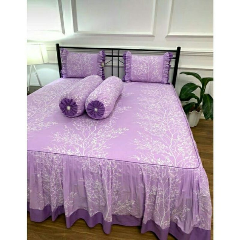 Sprei Rumbai Pengantin Katun Lokal Motif Jeju Memory Ungu by Katun Star