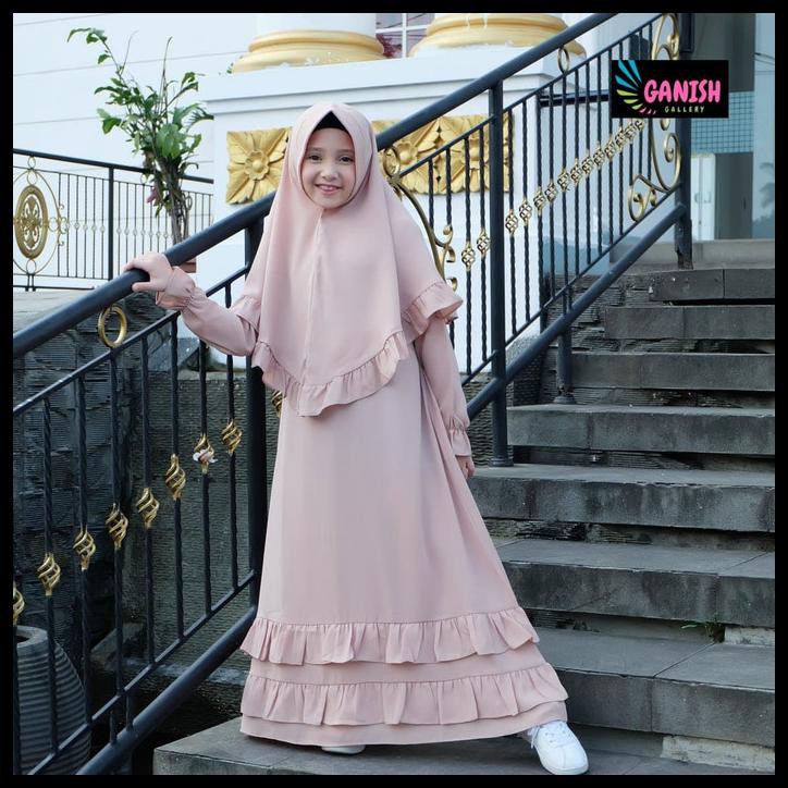 GAMIS ANAK SYARI BAJU MUSLIM ANAK PEREMPUAN SET HIJAB GAMIS ANAK PUTIH - HITAM, S
