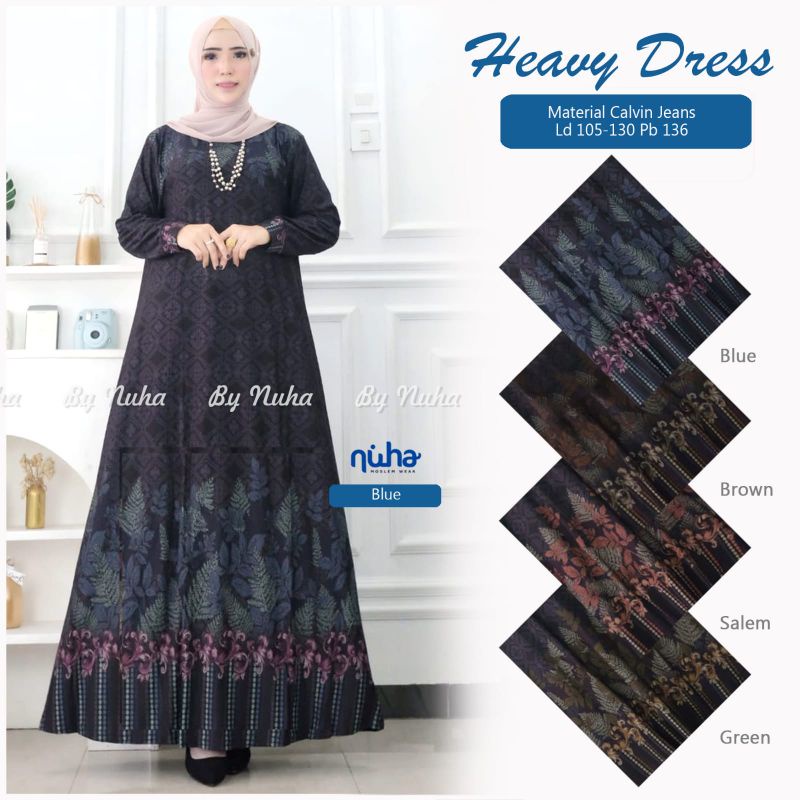 Gamis batik calvin jeans wanita heavy dress LD 105 Bahan calvin jeans super melar