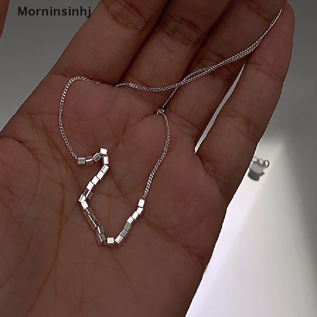 Mornin925 Sterling Silver Manik-Manik Persegi Kecil Rantai Klavikula Kalung Untuk Wanita Fashion id