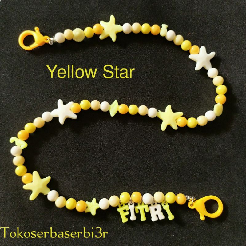 Kalung masker anak tema yellow star / strap masker anak bisa request nama/warna/tema