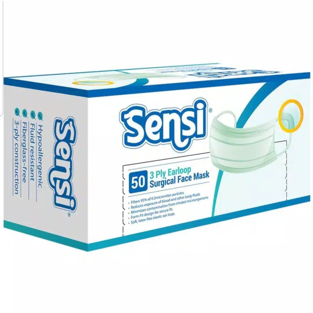SENSI SURGICAL MASK EARLOOP 3 PLY ISI 50PCS HIJAU