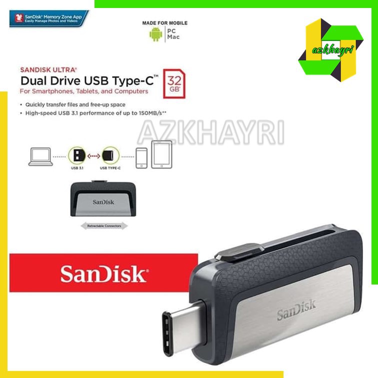 Original SanDisk Flashdisk Ultra Dual Drive OTG USB Type C USB 3.1 Up To 150 MBps 16 32 GB Ori