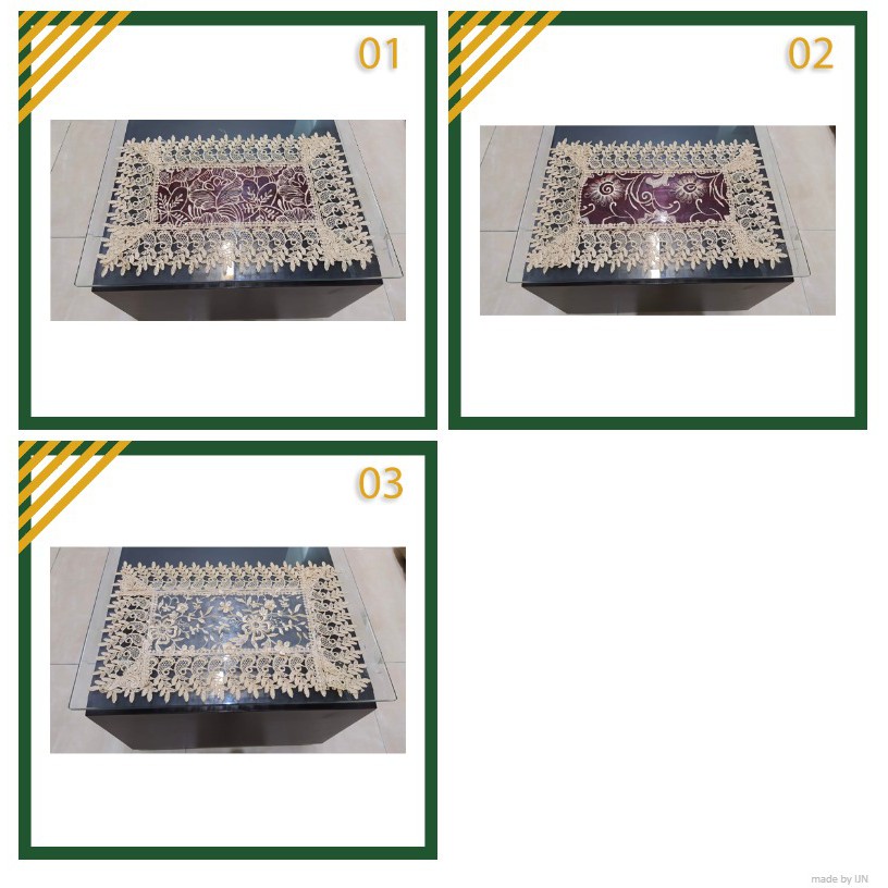 Taplak Meja Sudut Hias Segi Mewah Kain Bordir Renda 30x45  Vintage Kantor