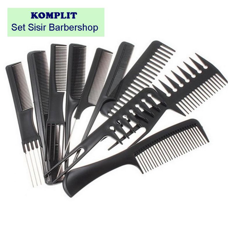 Sisir Rambut Salon Hair Comb 10 Set / Alat Sisir Pangkas Barbershop Komplit