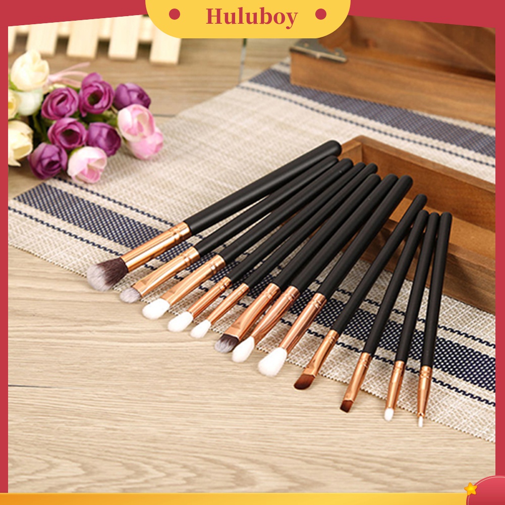 Huluboy Huluboy♡ 12pcs / Set Brush Kosmetik / Makeup Pro Untuk Foundation, Bedak, Eyeshadow, Eyeliner, Bibir