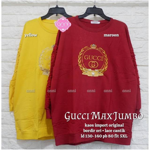 Gucci max jumbo # 4 jumbo,Ld:130-140,kaos import original,bordir ori lengan renda