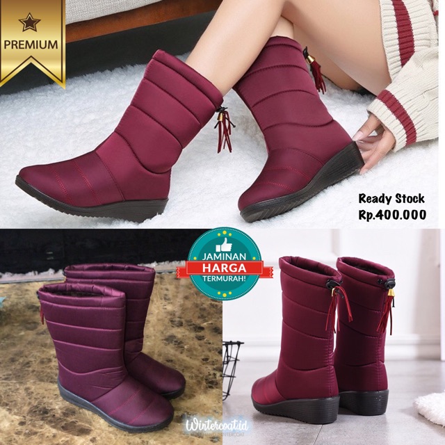 READY INDONESIA Winter boots cewek sepatu salju musim dingin wanita waterproof merah import korea