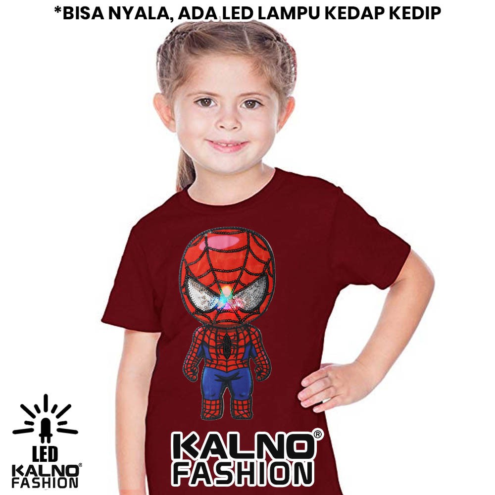 kaos baju anak SPDERMAN 1 LED umur 1 - 7 tahun bisa nyala 1 LED karakter