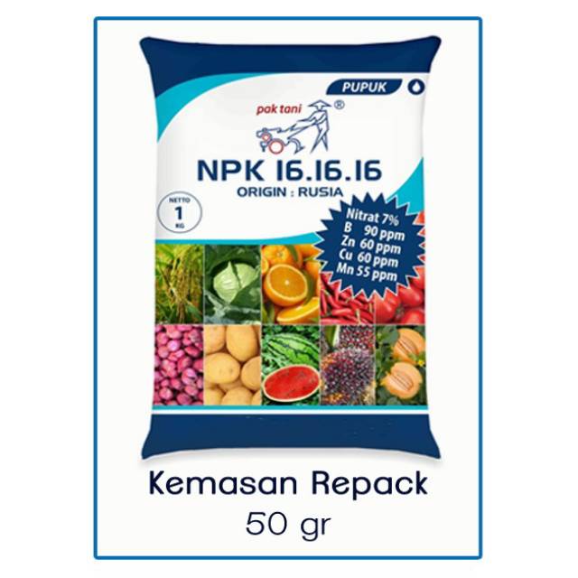Pupuk NPK 16-16-16 Pak Tani 50gr (Repack)