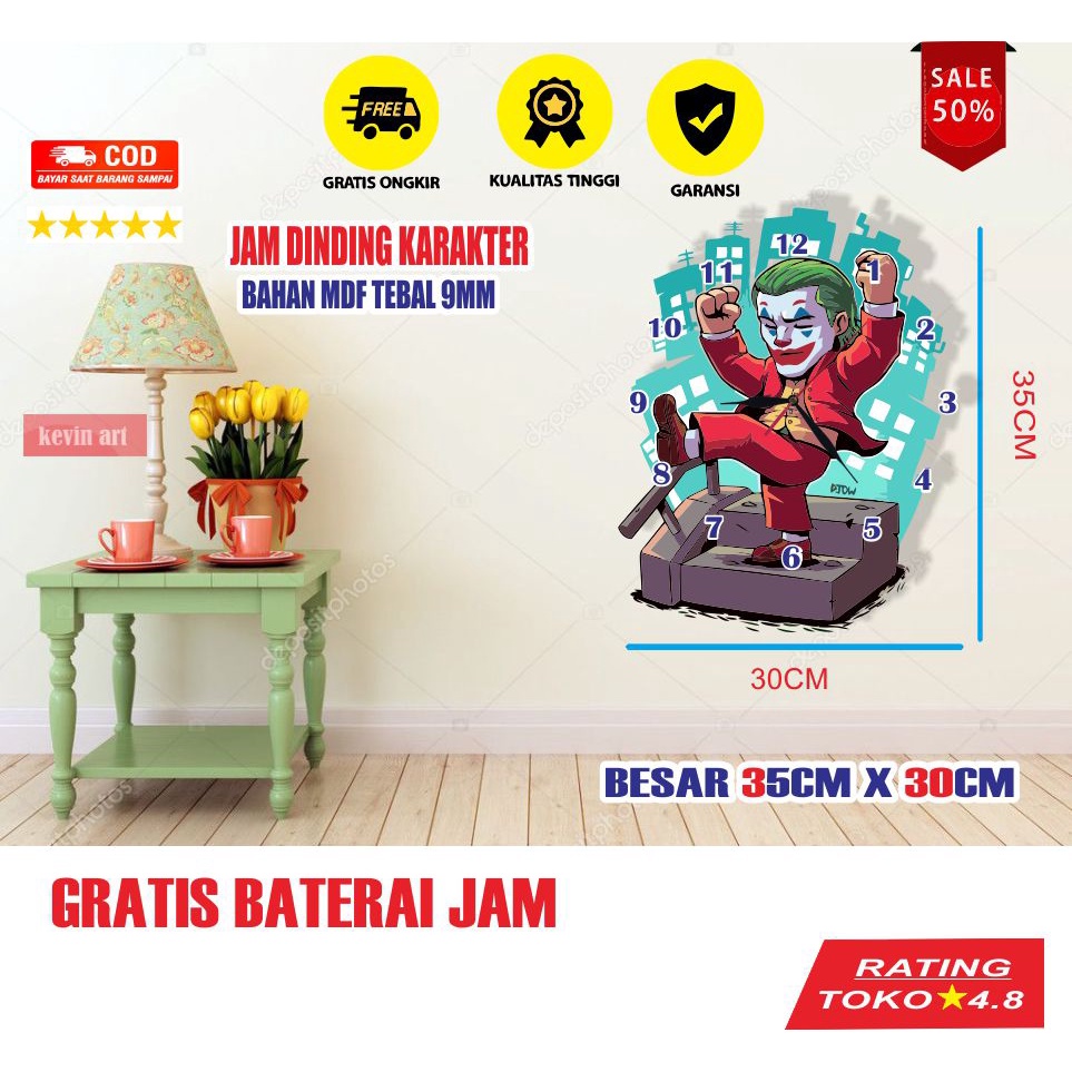 JAM DINDING UNIK DAN KEREN KARAKTER JOKER FILM BATMAN HIASAN DINDING KAMAR TIDUR WALL DECOR CUSTOM BESAR 3D DEKORASI DINDING TEMPEL TEMBOK KOLEKSI POSTER KAYU