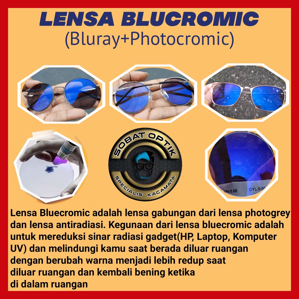 Lensa Blucromic bluray+phtocromic antiradiasi sinar biru dan UV antiradiasi hp dan komputer