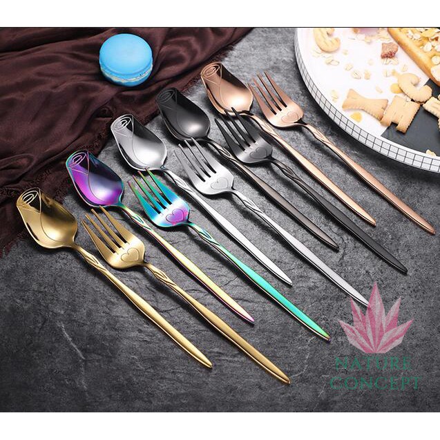 Sendok Garpu Unik Mawar SET Stainless Steel Fork Spoon Rose