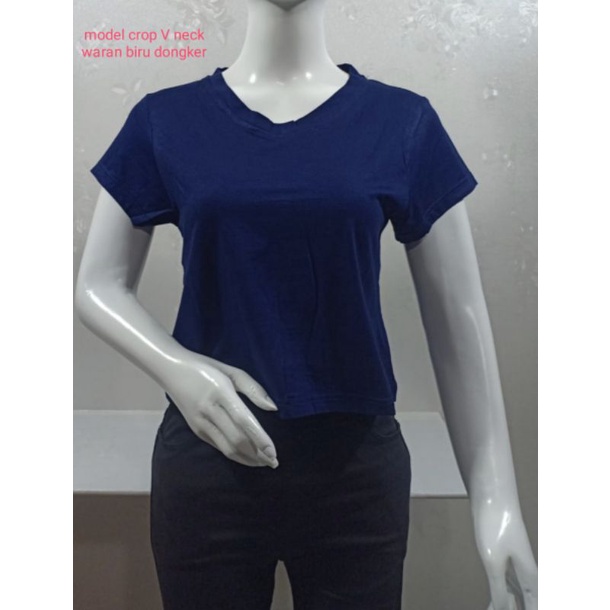 Kaos atasan crop wanita V neck t-shirt crop GROSIR MURAH