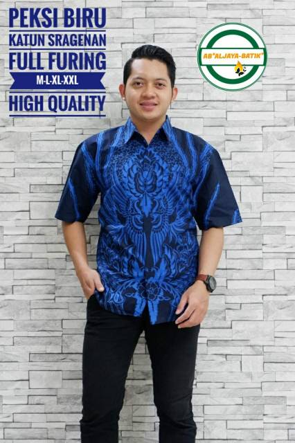 Kemeja batik/Hem batik Pria/Batik Lapis Furing/Batik Full Puring Terbaru PEKSI BIRU