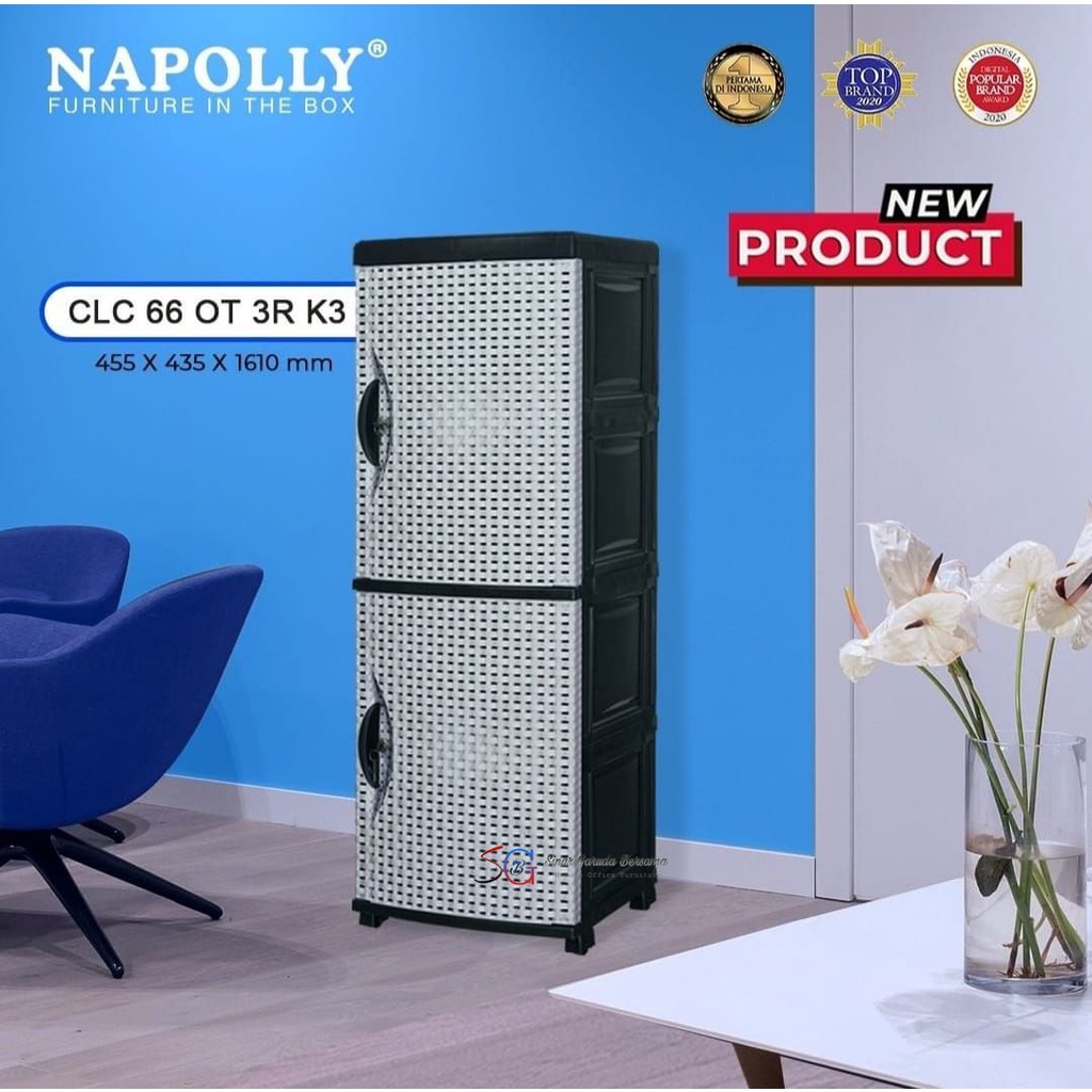[FULL RAK] LEMARI PAKAIAN PLASTIK + KACA / LEMARI MULTIFUNGSI COCOK ANAK KOS NAPOLLY CLC