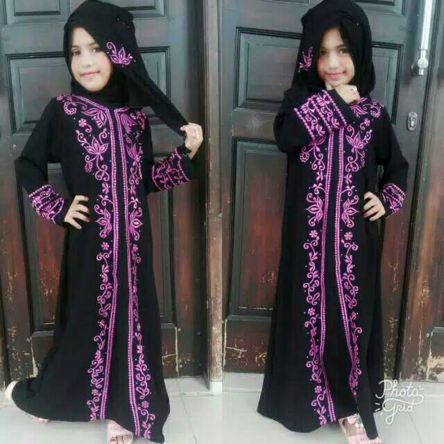 Abaya anak adiva pink + pasmina bordir turki