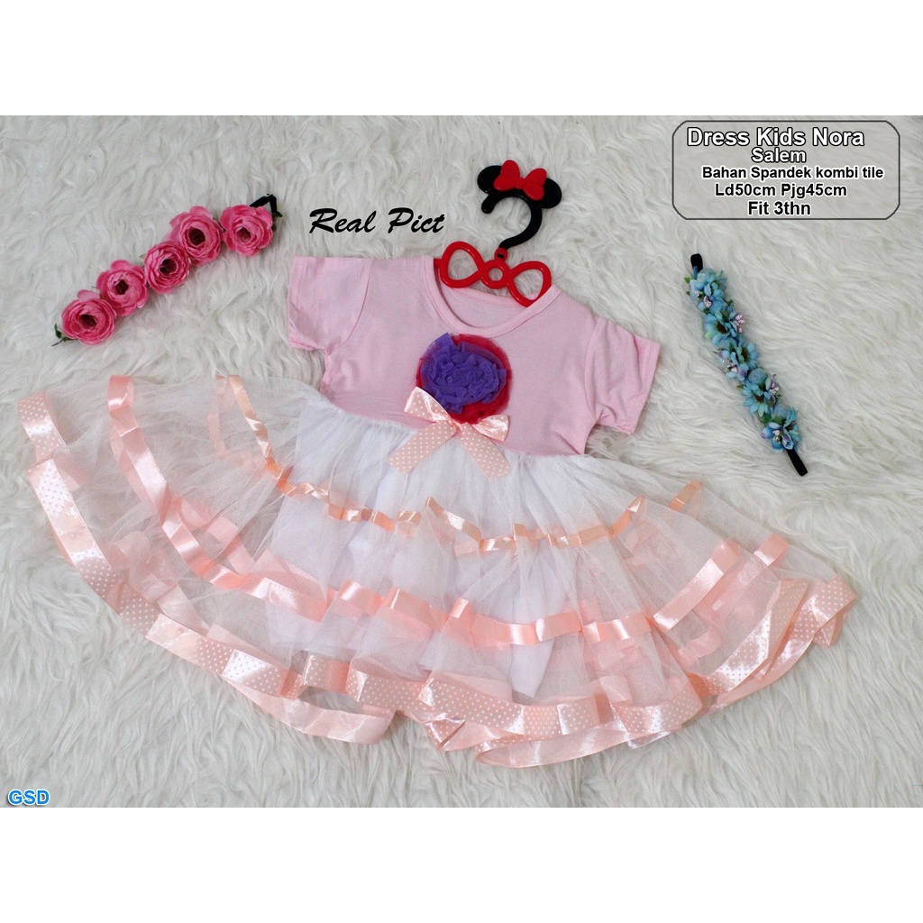 Dress Kids Nora/Casual Midi Mini Dress Anak 3thn/Baju Kondangan Anak/Baju Gaun Pesta Anak Premium