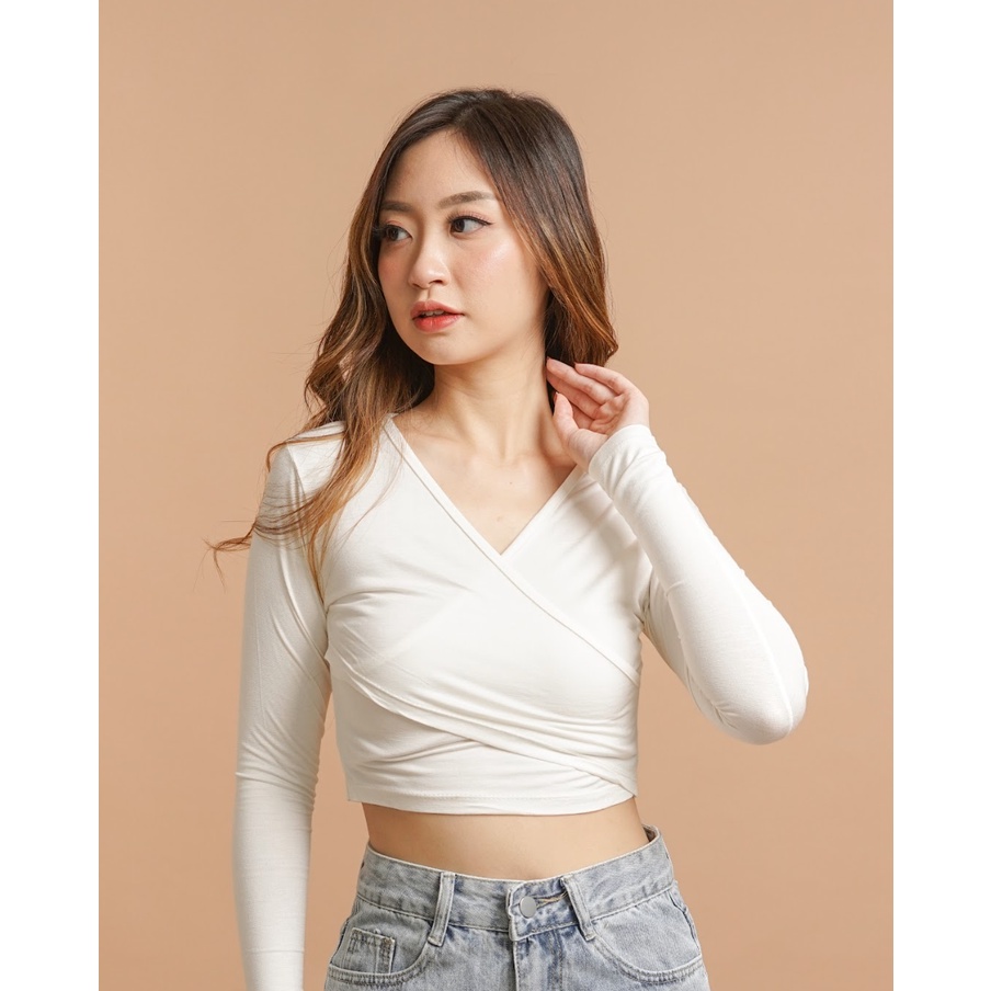 MODAVIE - NALA Longsleeve Crop Top Korea  Baju Atasan Lengan Panjang Crop Tee Korean