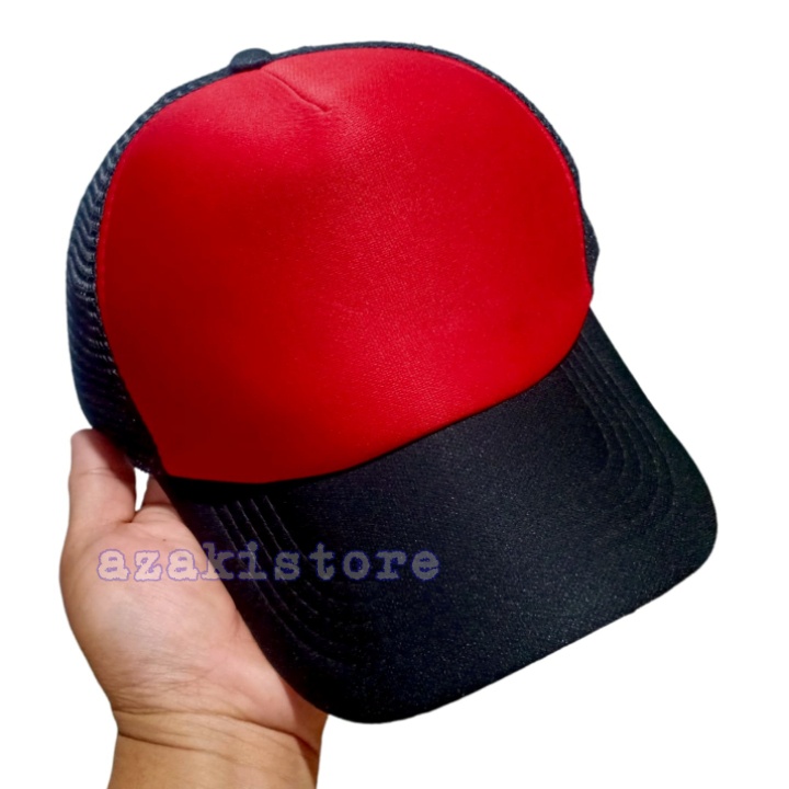 Topi Jaring Polos Hitam depan Merah