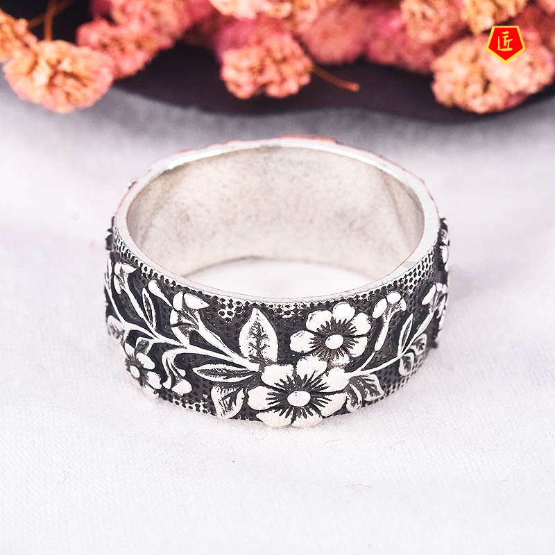 [Ready Stock]Vintage Neutral Silver Black Flower Bird Ring