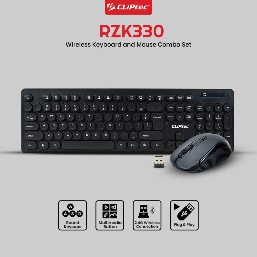 Keyboard Mouse CLIPtec RZK330 Combo Wireless 1600DPI - CLIPtec RZK 330