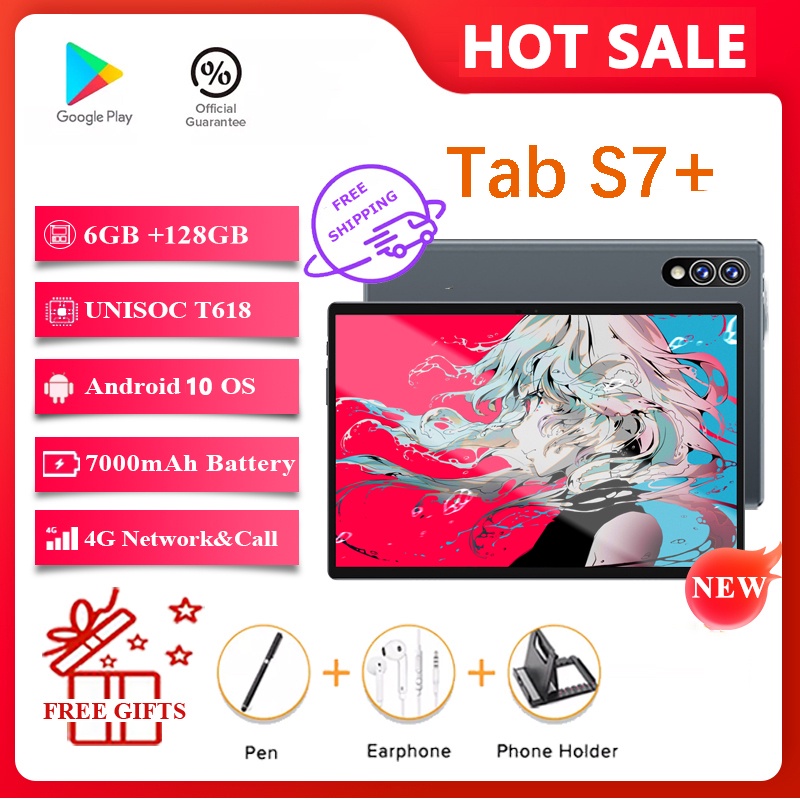 【Spot】Tablet PC  Tab S7 Tablet Android 6GB+128GB Android Wifi 7000Mah Bluetooth Google Game Call Tablet Mendukung Kelas Online