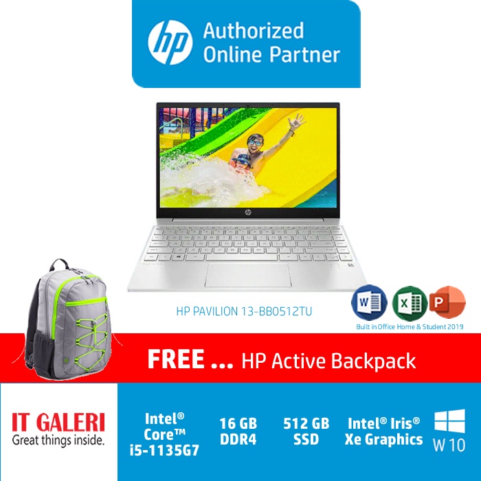 HP PAVILION 13-BB0512TU CI5-1135G7/16GB/512GB/13.3/BLK/WIN10+OHS2019/SILVER/494N2PA