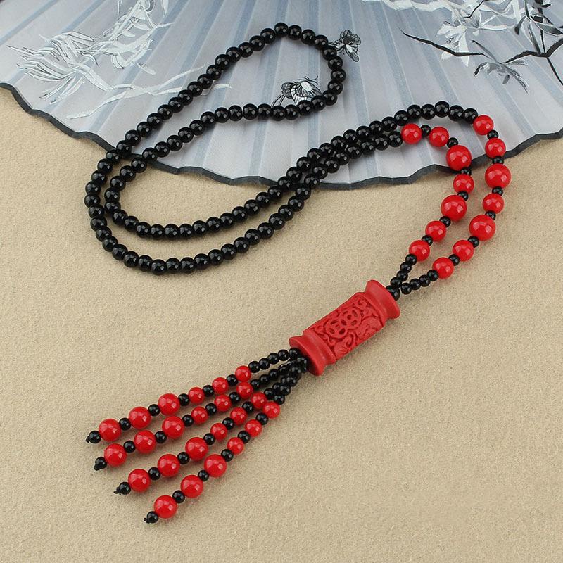 Kalung Talisman Manik-Manik Resin Warna Merah Dan Hitam Untuk Wanita