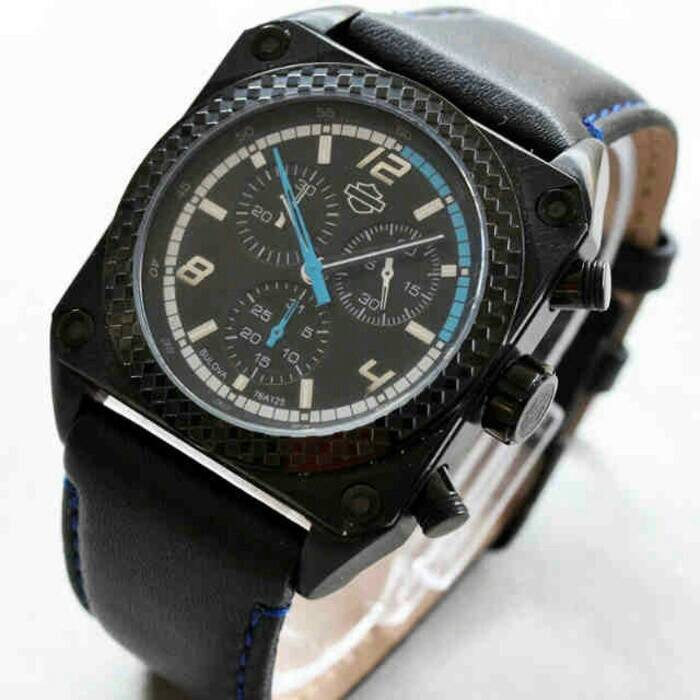 JAM TANGAN PRIA HARLEY DAVIDSON RIDER BULOVA BLACK LIST BLUE CHRONOGRAPH PREMIUM