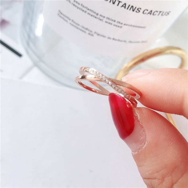 Cincin Berlian Baja Titanium Rose Gold Fashion Wanita Kristal Zirkon Rings