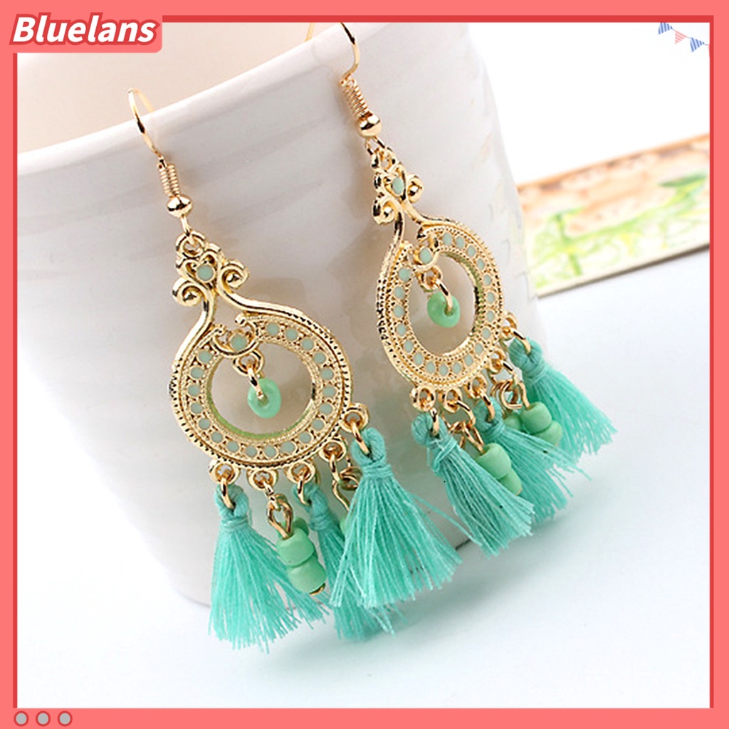 Anting Kait Gantung Bahan Alloy Aksen Rumbai Gaya Bohemian Untuk Wanita
