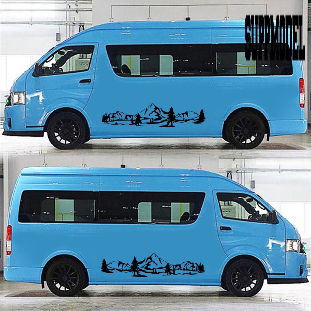 2pcs / Lembar Stiker Motif Pemandangan Gunung Pohon Ukuran 150cm x 35cm Tahan Air Untuk Mobil