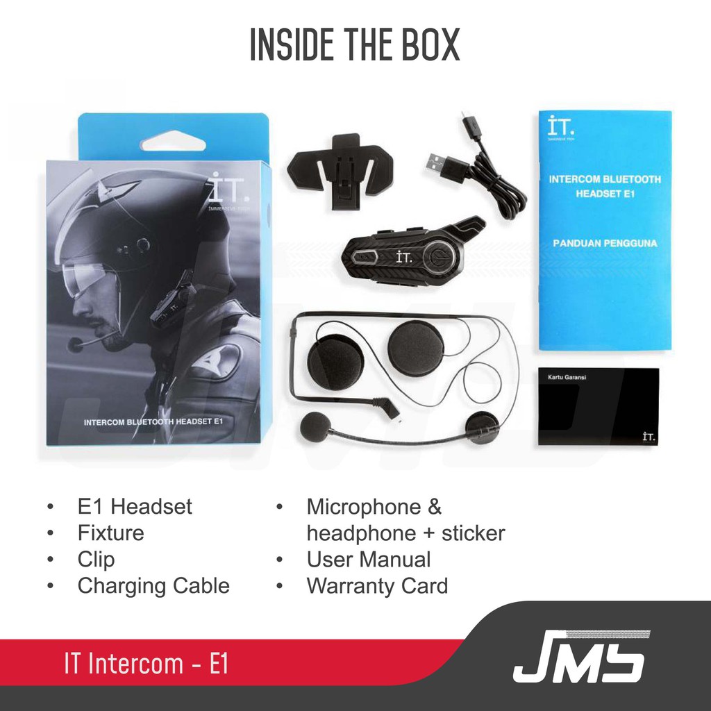 IT Intercom Bluetooth Headset E1 - Garansi TAM 15 Bulan - Intercom Helm Termurah ORIGINAL-6